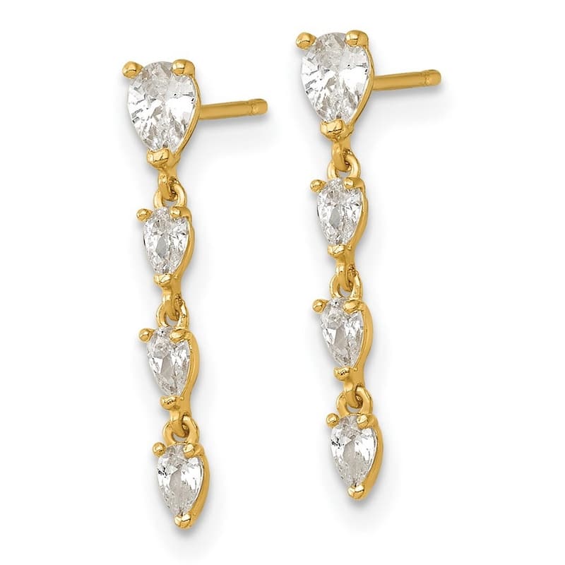 Curata 14k Yellow Gold Inverted Pear-shaped Cubic Zirconia Linear Post Earrings - 18x3mm