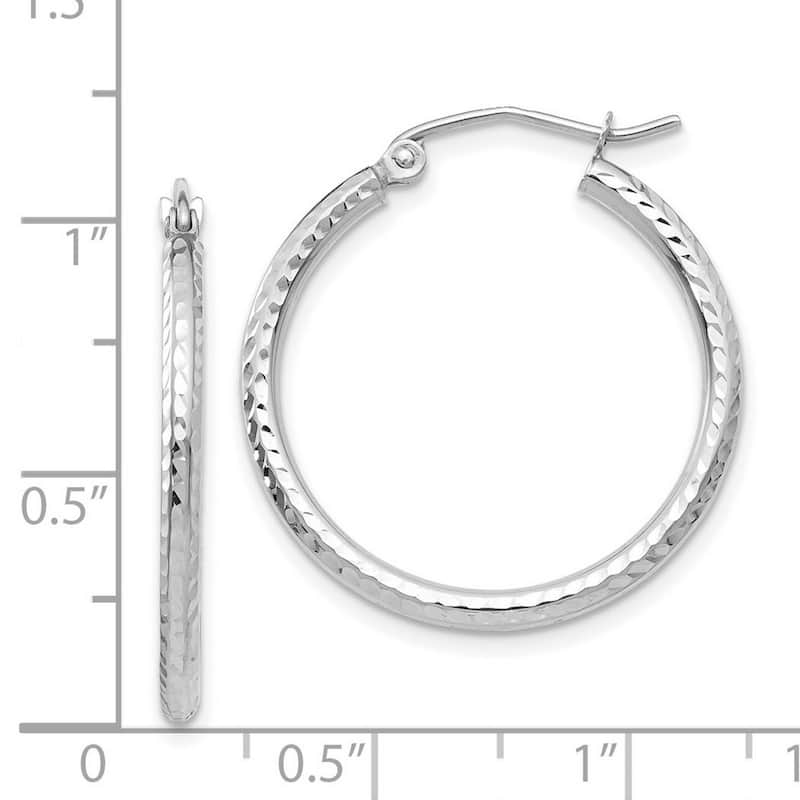 Curata 14k White Gold Diamond Cut 20x2mm Round Tube Hoop Earrings