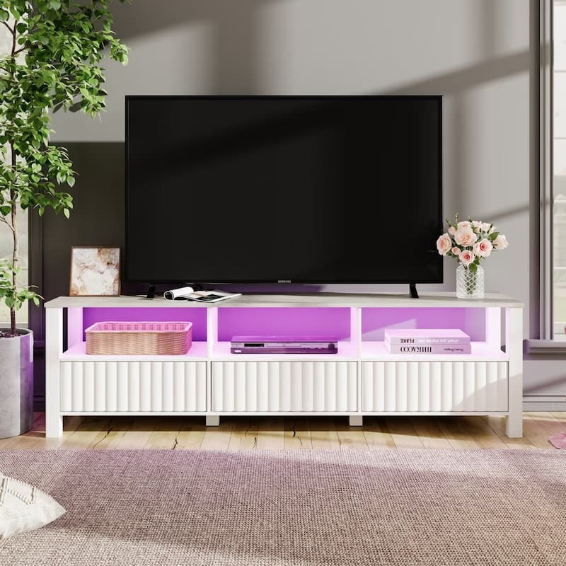 White TV Stand for 65-100 Inch TV with LED Light, Modern TV Console