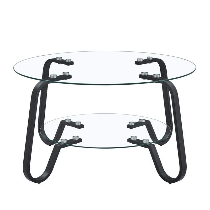 Vintage Minimalist Metal & Glass Coffee Table - 31.5" Square, Double Layer Tempered Glass