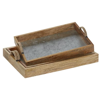 Wood Tray with Galvanized Interior - Set of 3 Brown - Roche River Decor