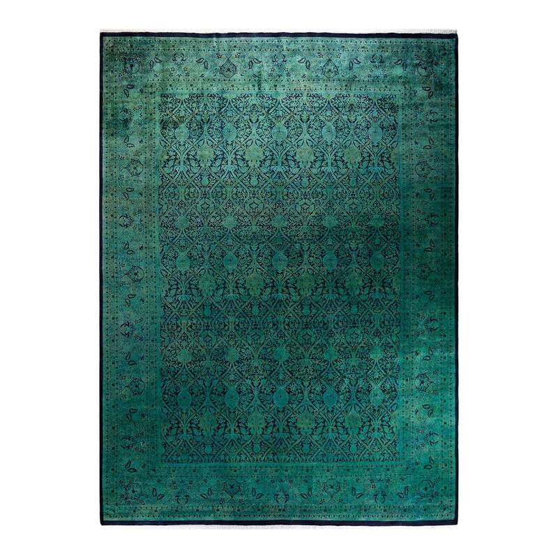 Overton Hand Knotted Wool Vintage Inspired Modern Contemporary Overdyed Green Area Rug - 10' 1" x 13' 10"