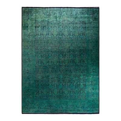 Overton Hand Knotted Wool Vintage Inspired Modern Contemporary Overdyed Green Area Rug - 10' 1" x 13' 10"
