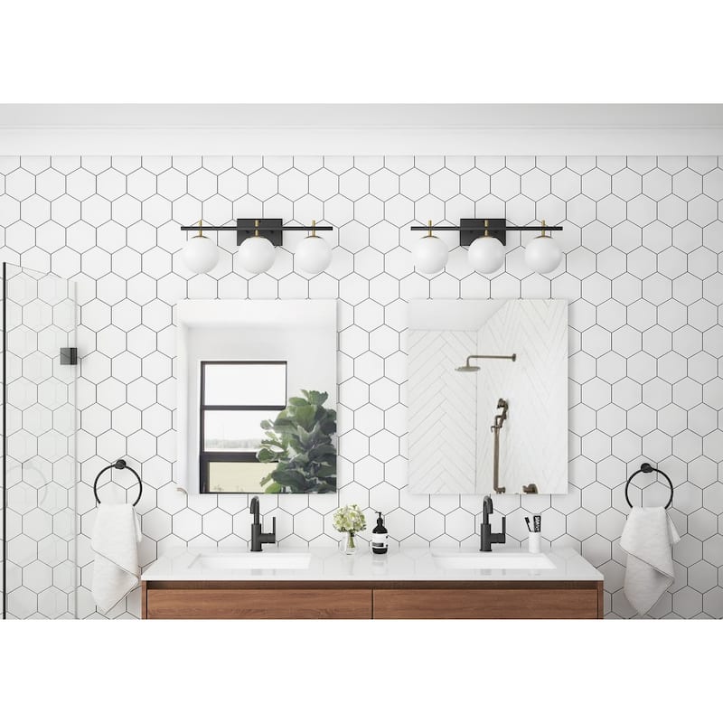 Modern Black 3-Light Ball White Glass Shade Vanity Lighting