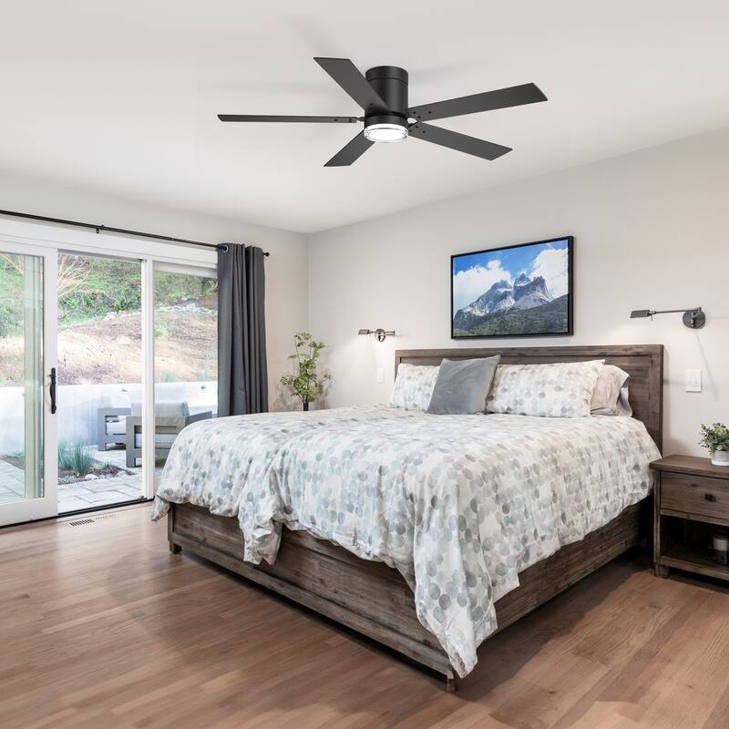 52" Reversible 5-Blade Flush Mount Ceiling Fan with LED Light and Remote