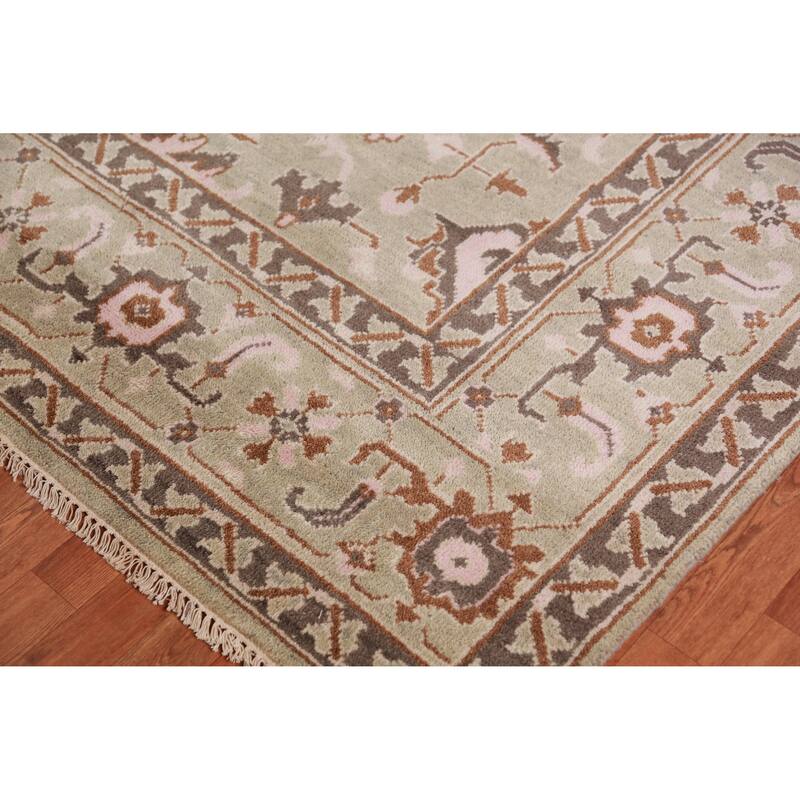 All-Over Light Green Oushak Indian Area Rug Handmade Wool Carpet - 9'1" x 11'10"