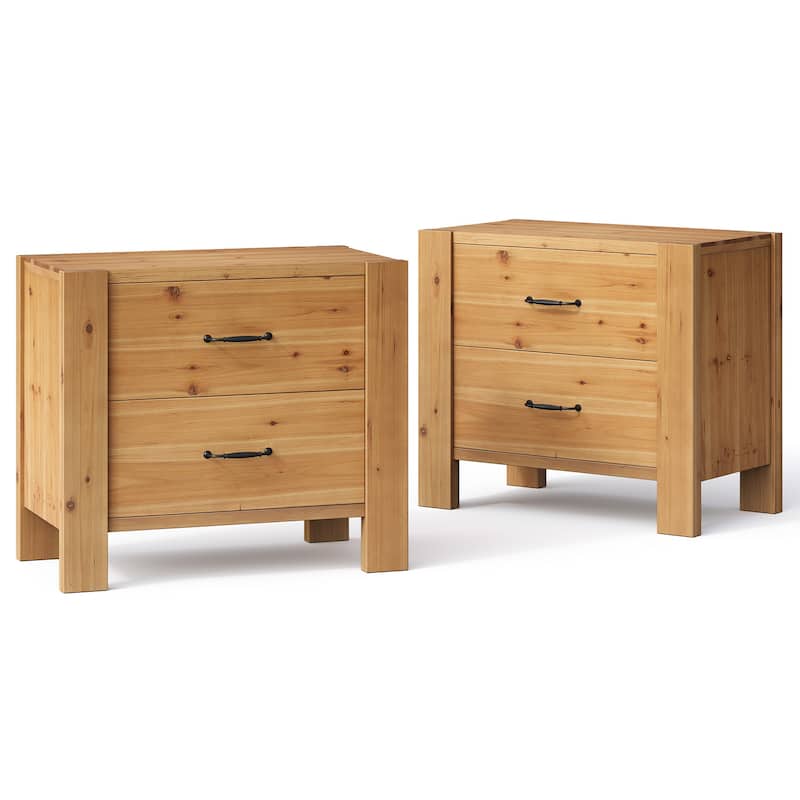 2 Drawer Solid Wood Nightstand Bedside Table with Storage