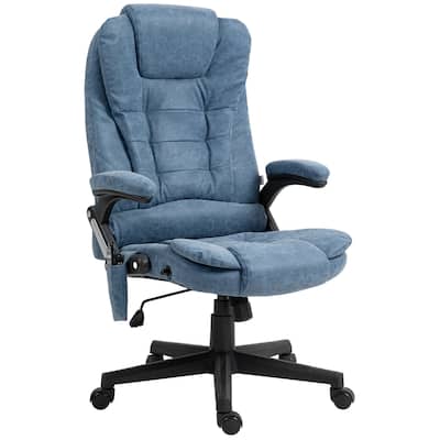 Blue PU Leather 360° Swivel High Back Office Recliner with Vibration Massage, Lumbar Heating, Adjustable Height