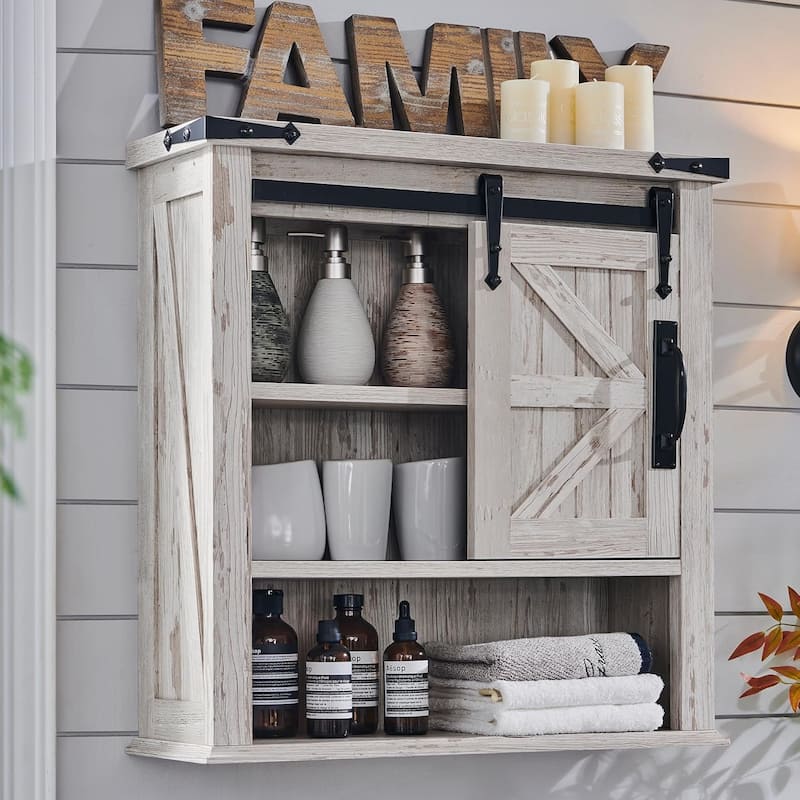 Farmhouse Bathroom Wall Cabinet, Medicine Cabinet, Storage Cabinet - Off-White
