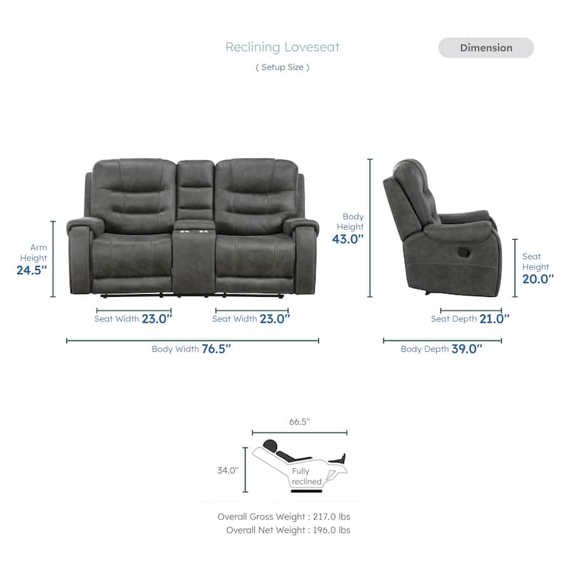 Fremont & Park Gerald 76.5" Microfiber Manual Double Reclining Loveseat with Console