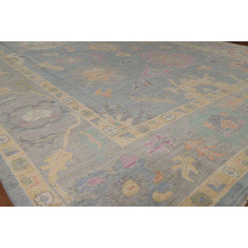 Hand Knotted Oriental 100% Wool Carpet Transitional All-Over Navy Blue & Blues Oushak Area Rug - 9' 11'' X 8' 4''