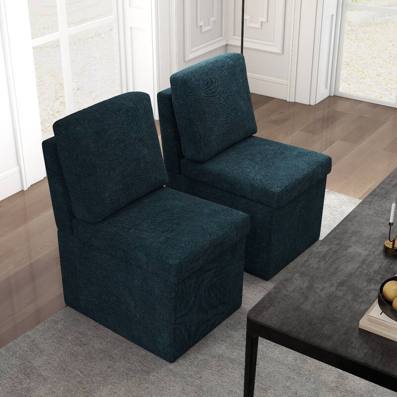 Upholstered Dining Chair with Under Seat Storage- Armless