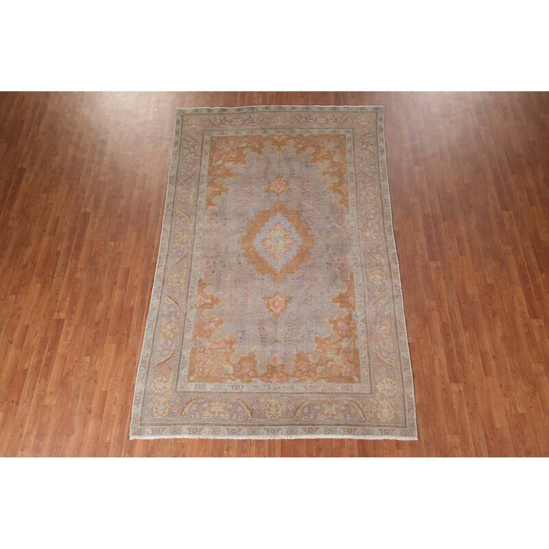 Brown & Orange Tabriz Persian Antique Rug Hand-Knotted Wool Carpet - 6'4"x 10'4"