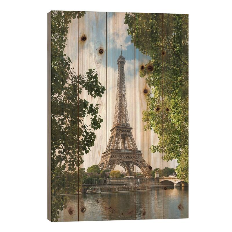 Eiffel Tower At The Banks Of The Seine, Paris, France Print On Wood by Jan Becke - Multi-Color - 40x26x1.5