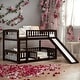 preview thumbnail 14 of 34, Twin Over Twin Low Bunk Bed With Slide,Fence and Ladder for Bedroom Espresso