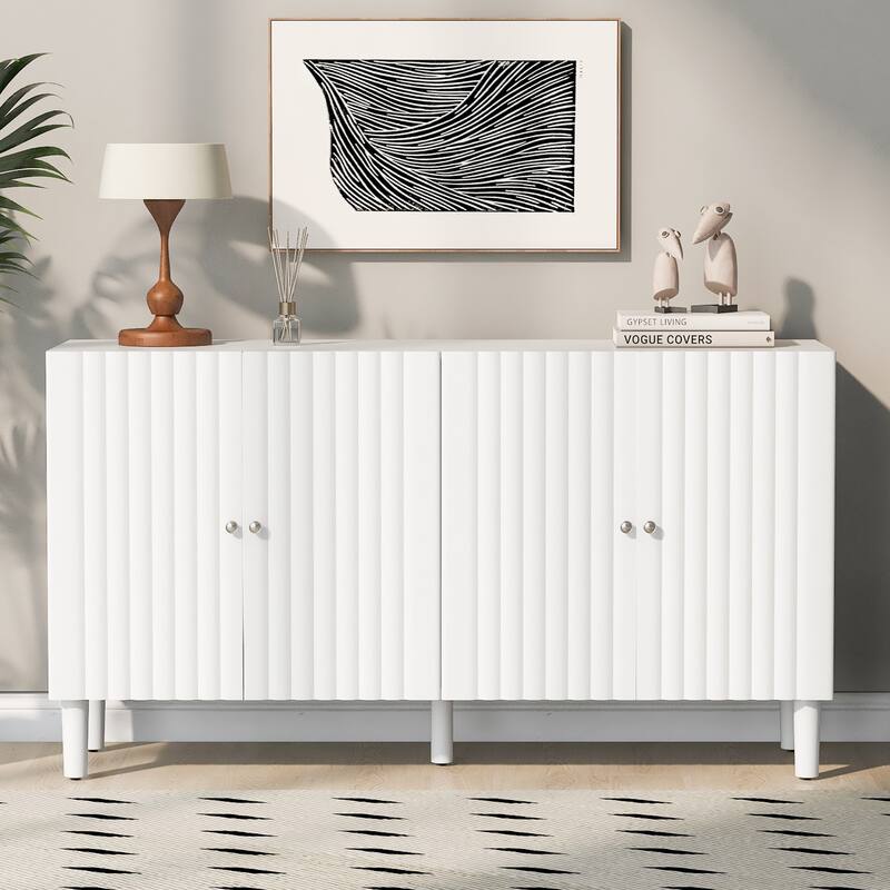 Modern Elegant 4-Door Buffet Cabinet Sideboard with Height Adjustable, for Study, Entryway and Living Room - White
