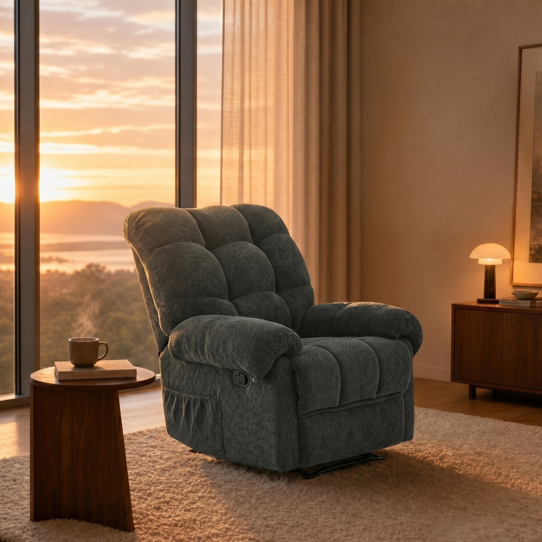 GDFStudio - Contemporary Fabric Manual Recliner Chair with Overstuffed Foam Padding & Ergonomic Design