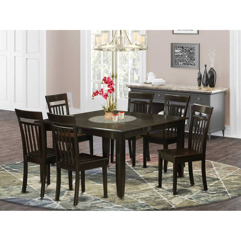 HomeStock 7-Piece Square Cappuccino Finish Solid Wood Top Dining Table with 6-Chairs
