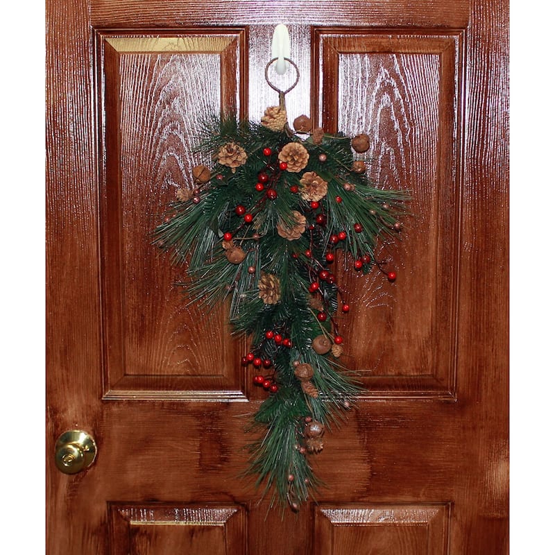 27" Pine Berry Cone Jingle Bell Teardrop - Multicolor