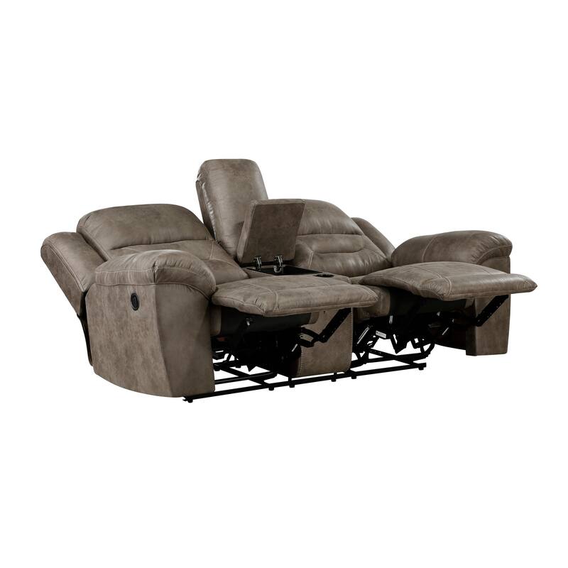 Henry 81 Inch Dual Manual Recliner Loveseat Brown Microfiber, Solid Wood