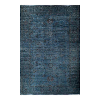 Overton Hand Knotted Wool Vintage Inspired Modern Contemporary Overdyed Blue Area Rug - 12' 1" x 17' 10"