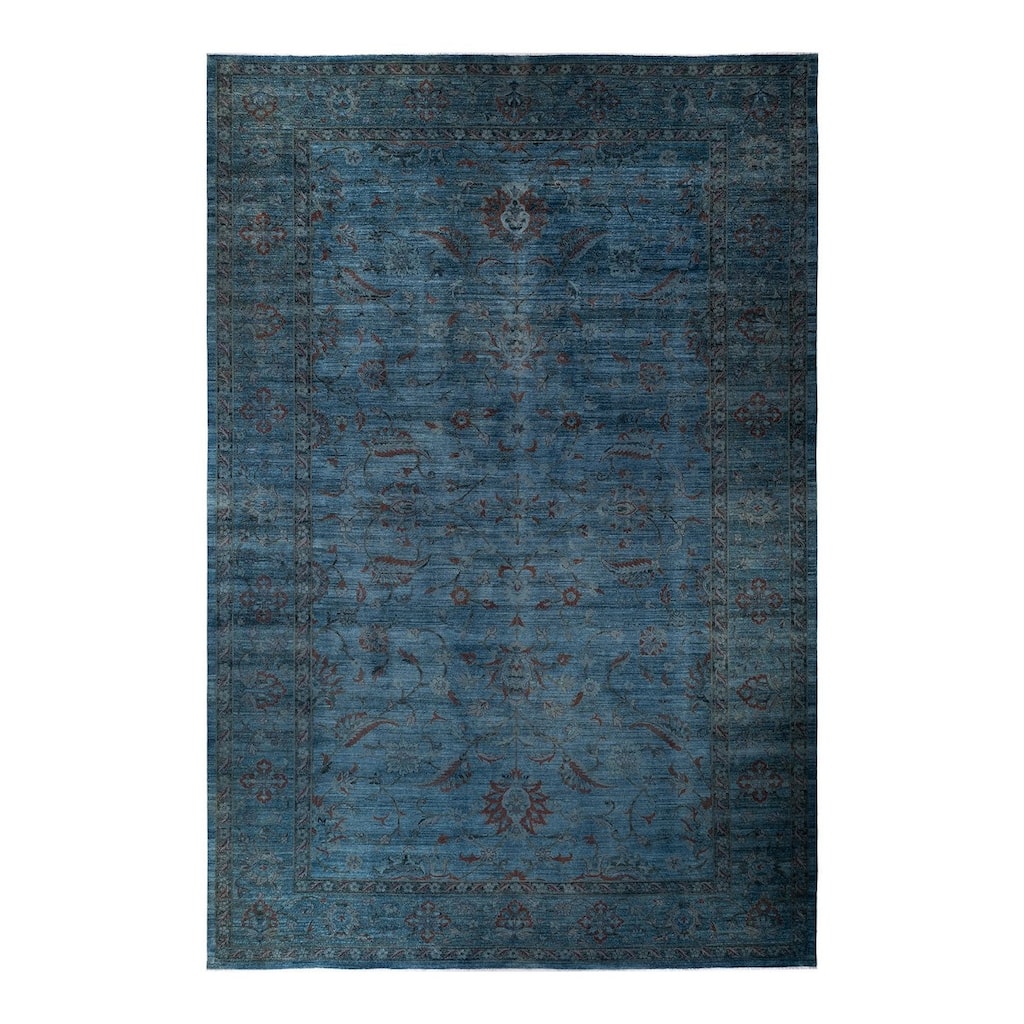 Overton Hand Knotted Wool Vintage Inspired Modern Contemporary Overdyed Blue Area Rug - 12' 1" x 17' 10"