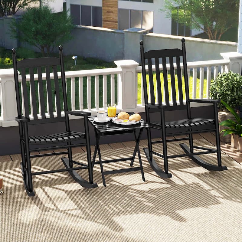 Costway Outdoor Wooden Rocking Chair with Solid Rocking Base Slatted - See Details