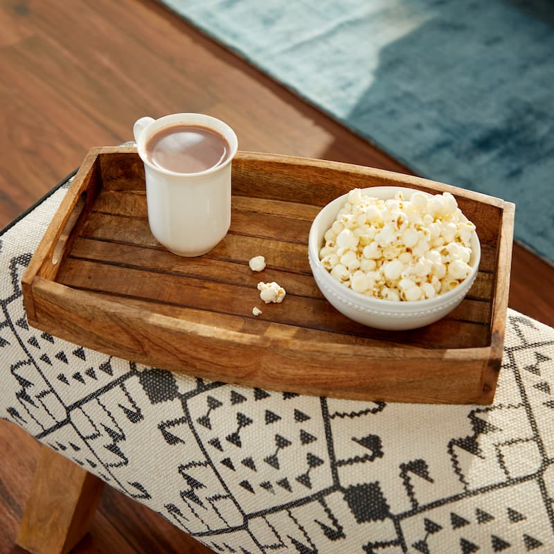 Mango Wood Tray with Slot Handles - Set of 3 Brown - Roche River Decor - 14"W x 20"L x 2"H