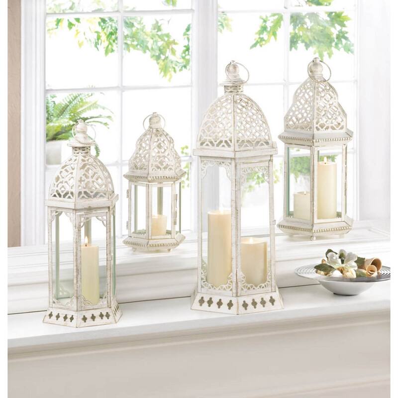 Distressed Vintage Style Large Candle Lantern - 19.75" - White