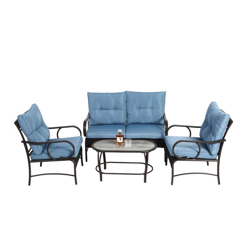 Classic Patio Sofa Wicker Conversation Set Rattan Sofa Chair wTable