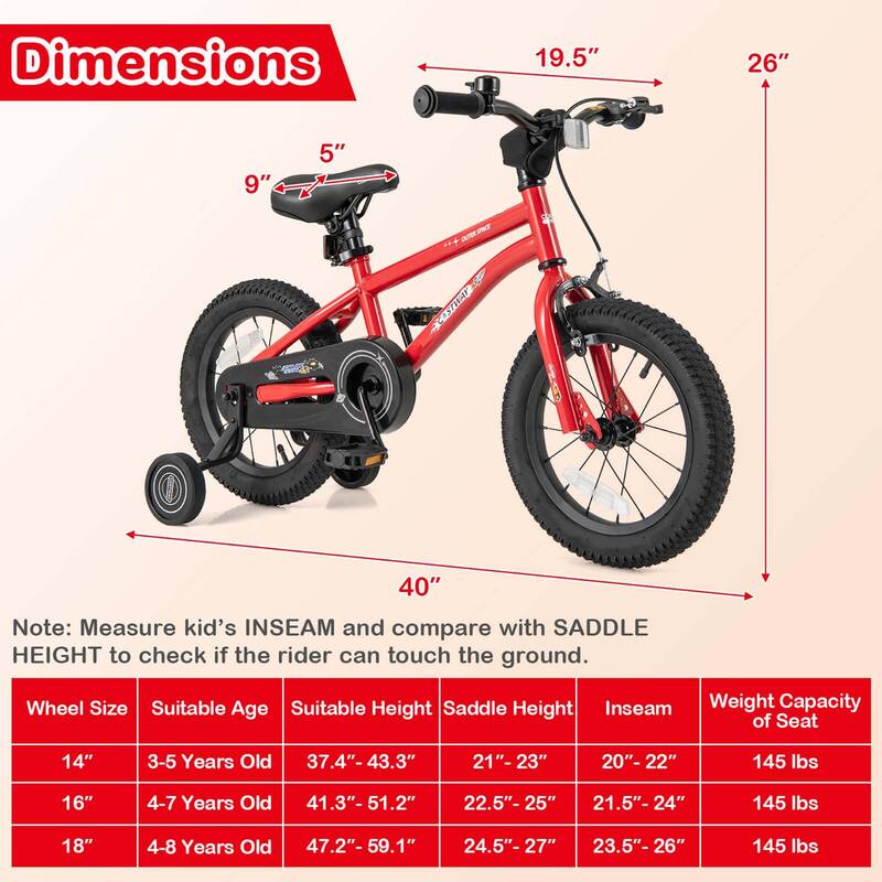 Costway 14/16/18-Inch Kid’s Bike for 4-7 Years Old with Adjustable - See Details