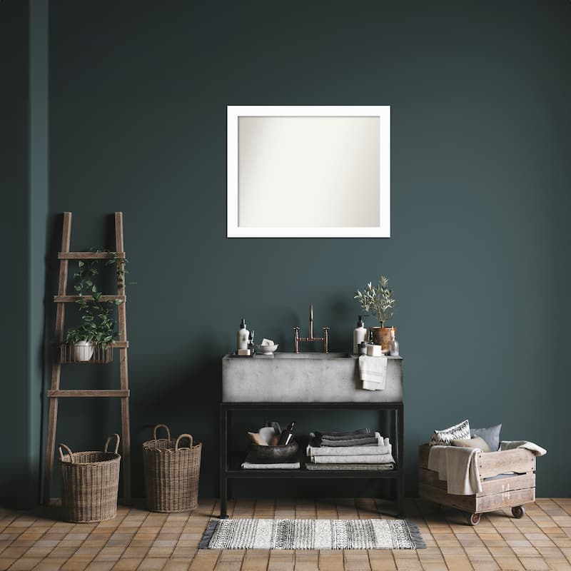 Basic Narrow Non-Beveled Wood Framed Bathroom Vanity Wall Mirror