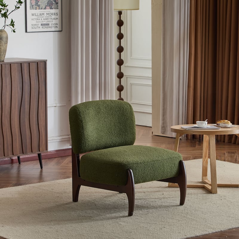 25.5" Modern Boucle Lounge Chair with Solid Wood Frame, Living Room Accent Chair Stylish Armless Side Chair for Bedroom, Office