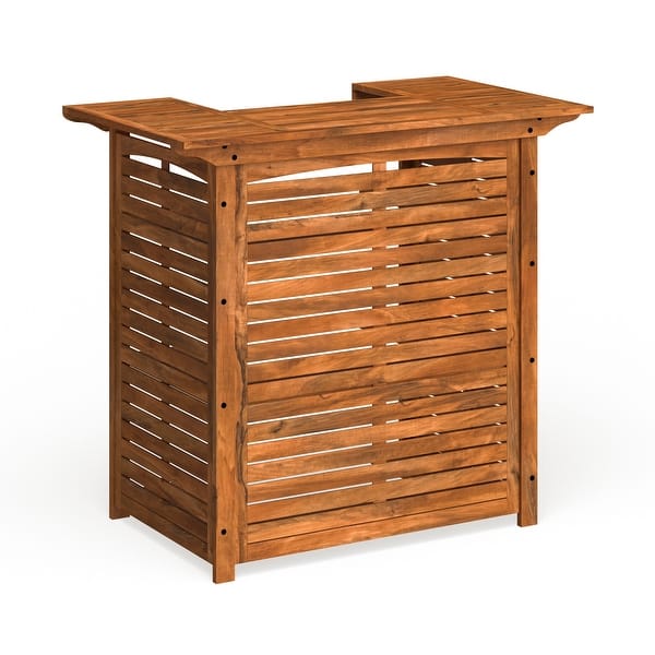 slide 1 of 16, SAFAVIEH Outdoor Monterey Wood 3-Shelf Bar Table - 27.2" x 46.1" x 42.1"