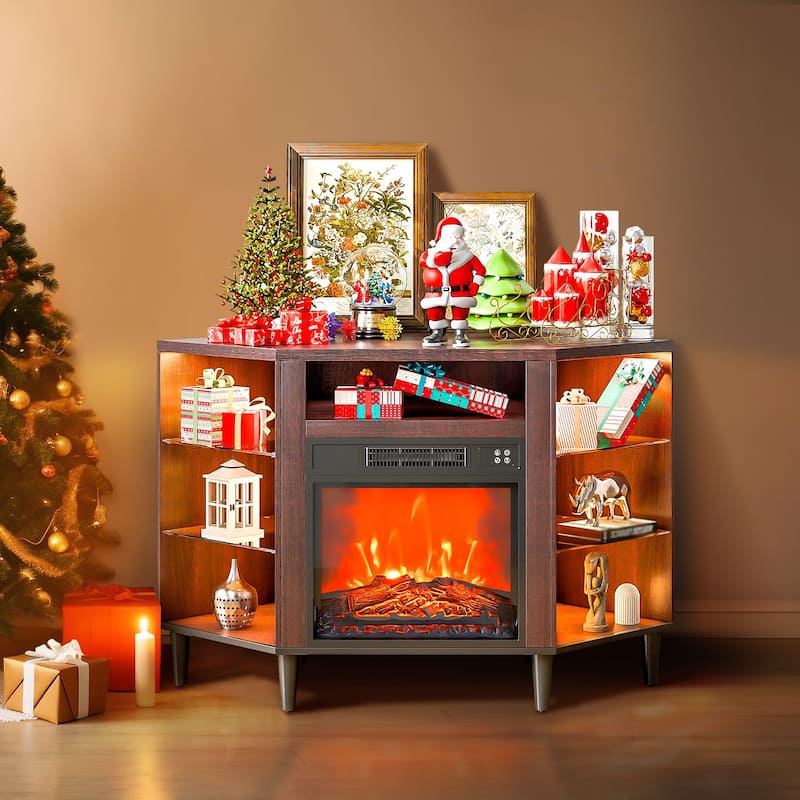 TV Stand with Fireplace Insert LED Lighting Storage for Living Room - 45 x 22.01 x 29.80 in