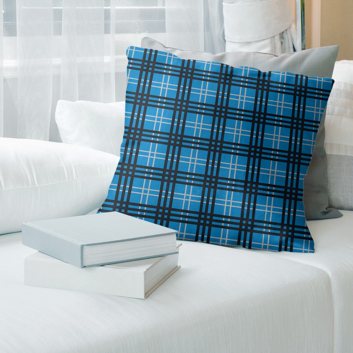Teal store plaid pillows