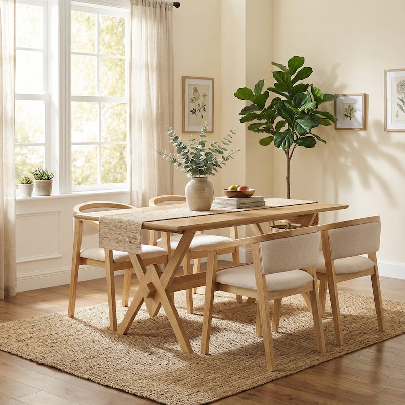 Christopher Knight Home - Modern 5-Piece Dining Set with Rectangular V-Base Dining Table & Hand-Woven Upholstered Dining Chairs