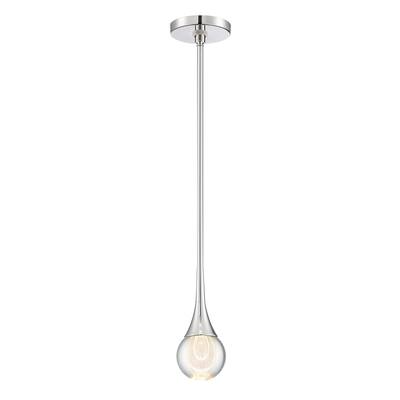 1-Light Polished Nickel/Brushed Brass LED Pendant Light with K9 Crystal