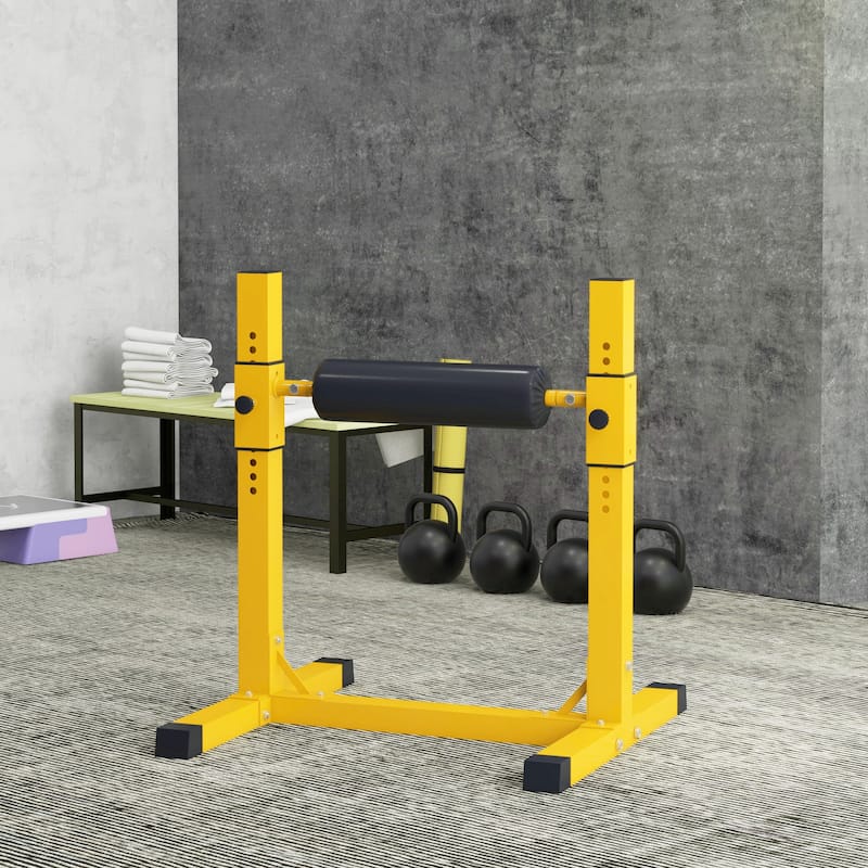 Adjustable Single-Leg Squat Stand with Foam Ankle Rollers Steel Frame Anti-Skid Pads Home Gym Equipment for Pushups - Yellow
