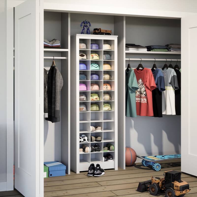 Prepac Elegant White Shoe Storage Cabinet, Space-Saving Solution with Cubbies for 36 Pairs, 13"D x 23.5" W x 72.5" H