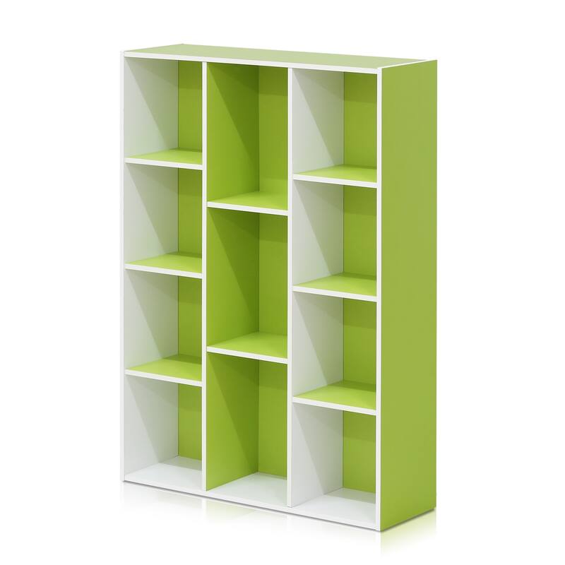 41.7 in. Tall Green/White Wood 11-Shelf Bookcase