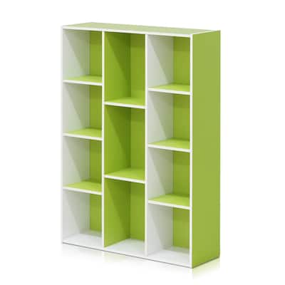 41.7 in. Tall Green/White Wood 11-Shelf Bookcase