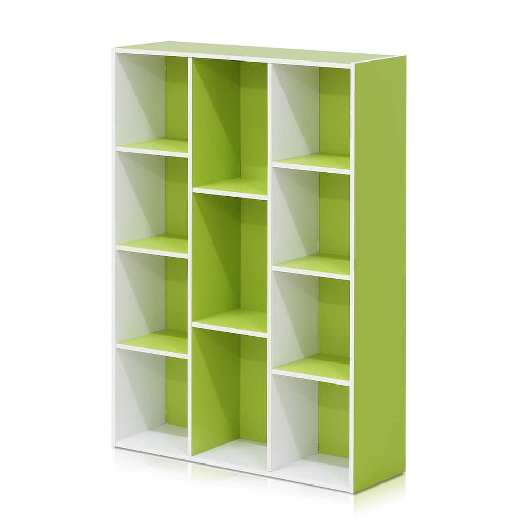 41.7 in. Tall Green/White Wood 11-Shelf Bookcase