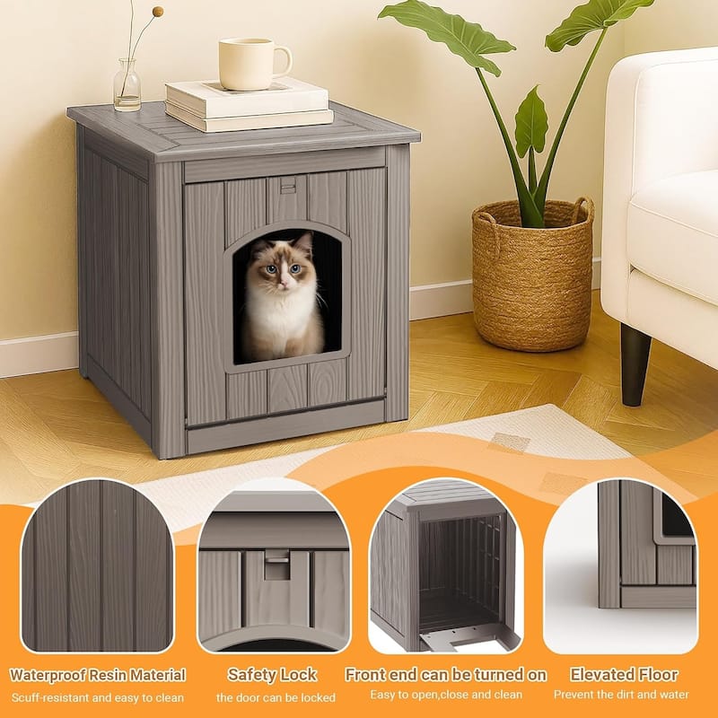 Outdoor Cat House Weatherproof, Resin Waterproof Cat Shelter for Outside, Durable Insulated Shelter for Outdoor & Indoor Cats