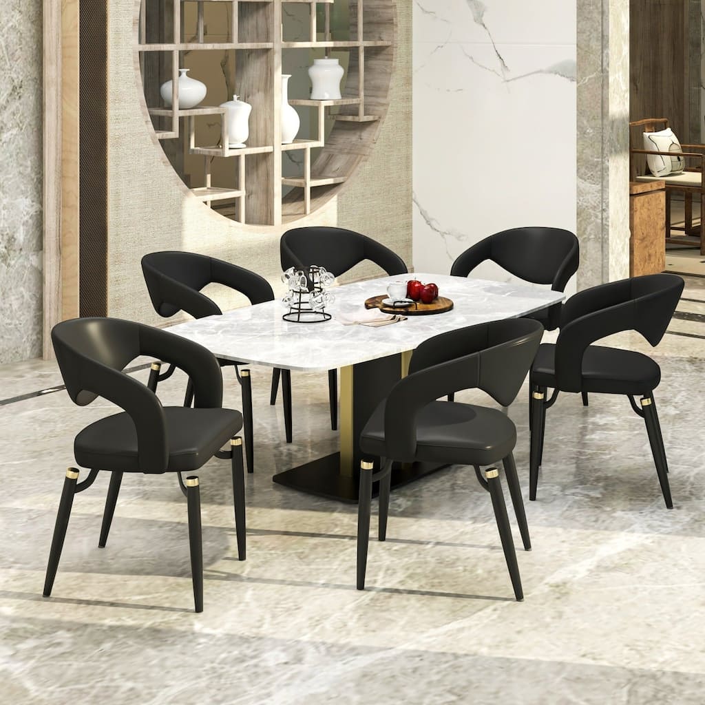 Entice Dining Chairs Upholstered Leather with Iron Legs Modern Accent Arm Chairs