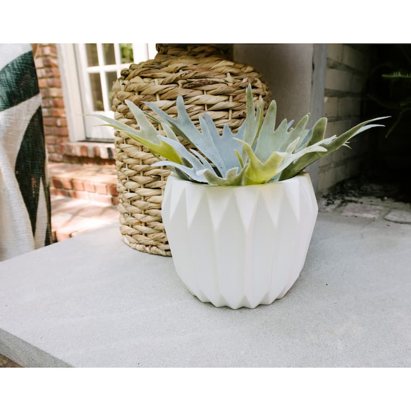 White Fluted Stoneware Flower Pot