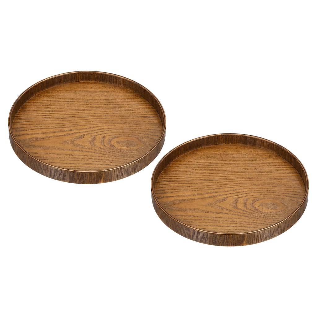 2pcs Wood Serving Tray Round Decorative Platter Home Kitchen Table