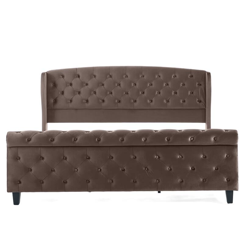 Christopher Knight Home - Amara Traditional Velvet Upholstered Sleigh Bed with Wingback Headboard & Scroll Footboard, King Size
