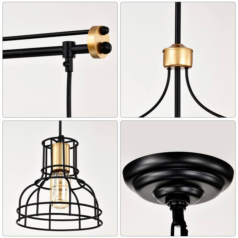 Farmhouse Linear Chandelier 4-Light Matte Black Ceiling Light Fixture with Metal Lampshade, for Dining Room, kitchen Island