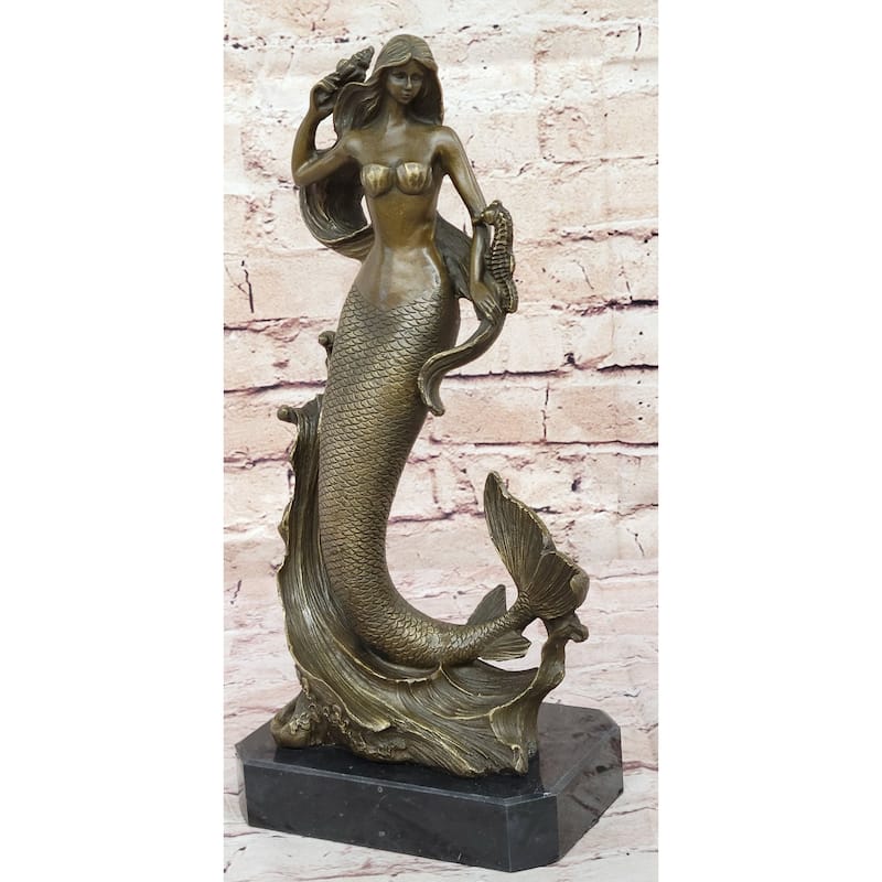 Hot Cast Bronze Mermaid Sculpture Statue Figure On Marble Base Original Art By Milo
